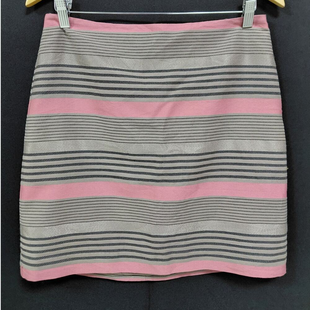NWT LOFT PETITES Striped Skirt Pink Gray Lined Women Size 6P